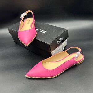 Coach Womens Petunia Pink Vae Leather Skimmer Flats Box Pointed Toe Size 6.5